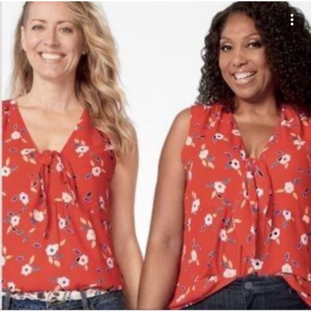 CAbi Tied Up Red Floral Blouse